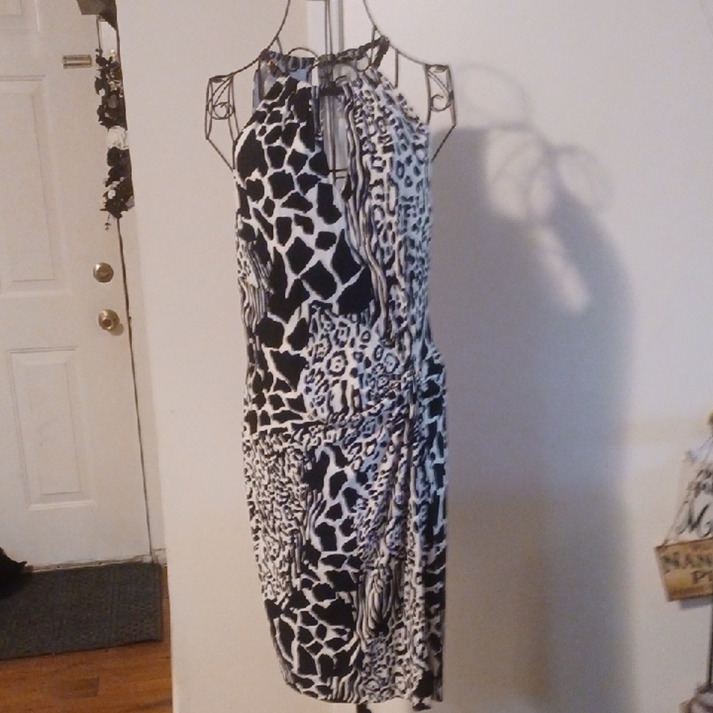Black & White Animal Print Halter Dress